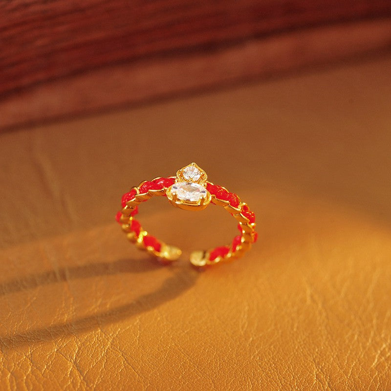 Buddha Stones Roter Ring aus Kupferlegierung mit Kürbismotiv und offenem Band - image 1