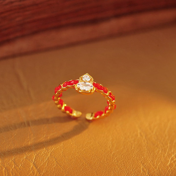 Buddha Stones Roter Ring aus Kupferlegierung mit Kürbismotiv und offenem Band - image 1