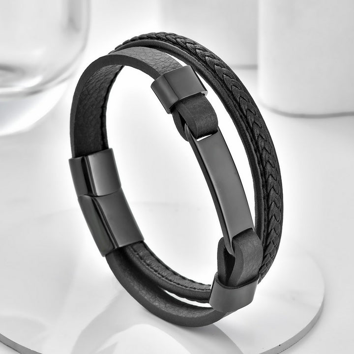 Buddha Stones Geflochtenes Lederarmband mit doppelter Lage - Schwarz - image 0