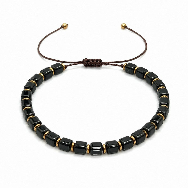 Buddha Stones Schwarzes Obsidian-Schutzarmband mit quadratischen Perlen, geflochten und verstellbar - image 4