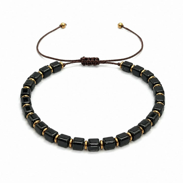 Buddha Stones Schwarzes Obsidian-Schutzarmband mit quadratischen Perlen, geflochten und verstellbar - image 4