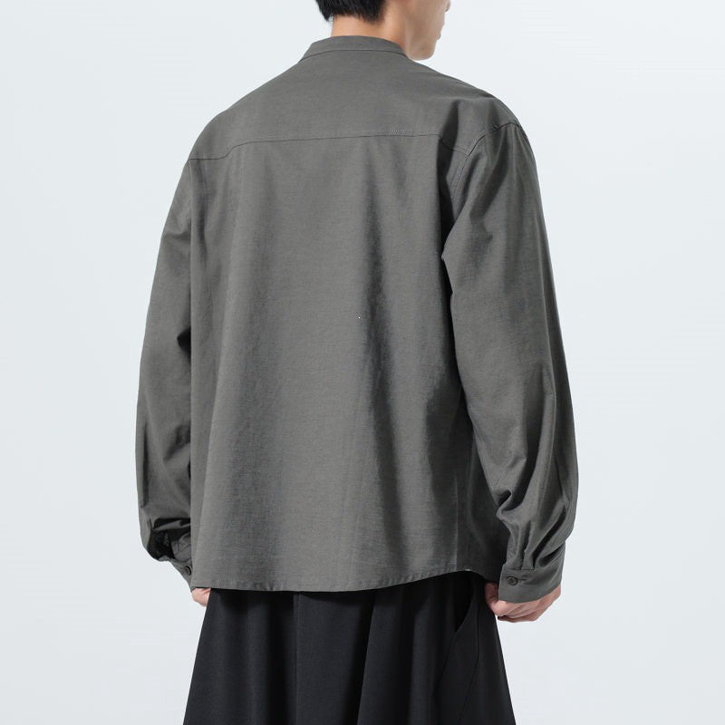 Buddha Stones Minimalistisches Herren-Langarmhemd im Tang-Stil mit Stehkragen, aufgesetzter Tasche und Tasche - image 5