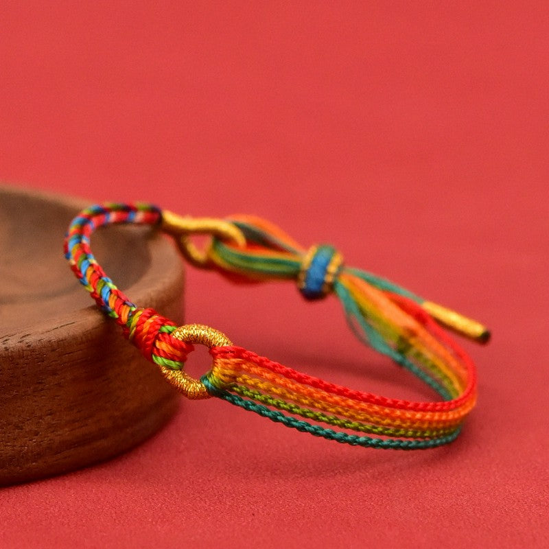 Buddha Stones Fünffarbiges rotes Armband im ethnischen Stil mit Glücksbringer - Mehrfarbiges Armband - 7,1–7,5 Zoll (18–19 cm) - image 0