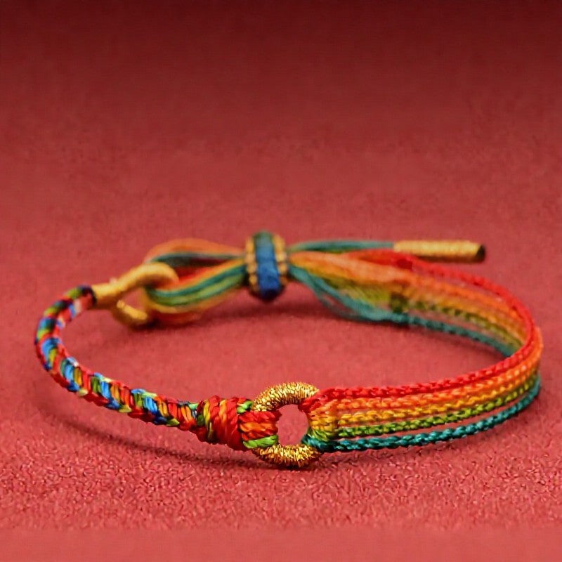 Buddha Stones Fünffarbiges rotes Armband im ethnischen Stil mit Glücksbringer - image 1