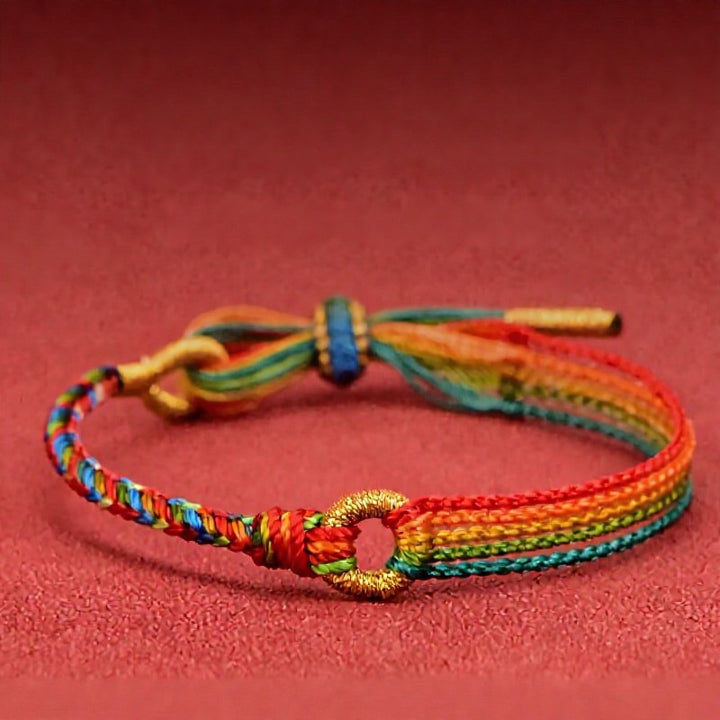 Buddha Stones Fünffarbiges rotes Armband im ethnischen Stil mit Glücksbringer - image 1