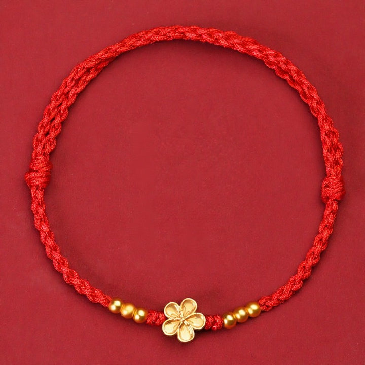 Buddha Stones Verstellbares rotes Armband mit goldener Blume zum Schutz - image 2
