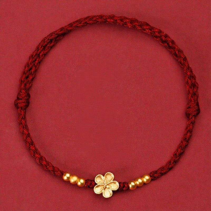Buddha Stones Verstellbares rotes Armband mit goldener Blume zum Schutz - Dunkelrot (Handgelenkumfang: 14–18 cm) - image 8