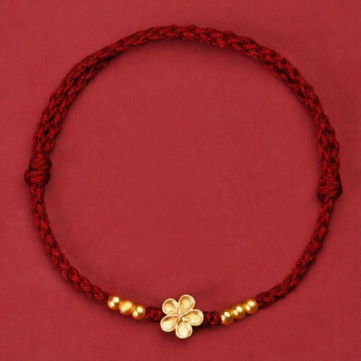 Buddha Stones Verstellbares rotes Armband mit goldener Blume zum Schutz - Dunkelrot (Handgelenkumfang: 14–18 cm) - image 8