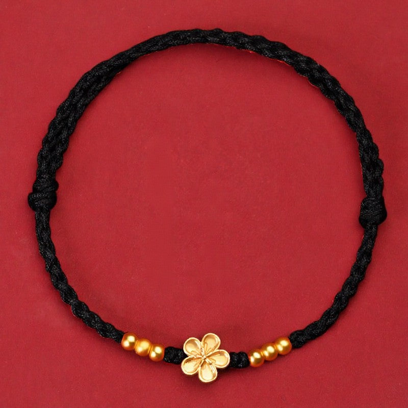 Buddha Stones Verstellbares rotes Armband mit goldener Blume zum Schutz - Schwarz (Handgelenkumfang: 14–18 cm) - image 9