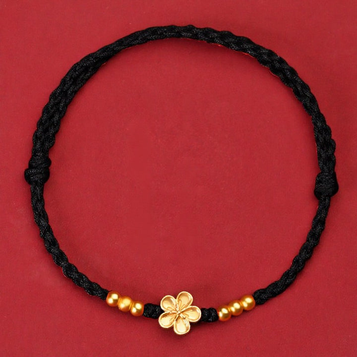 Buddha Stones Verstellbares rotes Armband mit goldener Blume zum Schutz - Schwarz (Handgelenkumfang: 14–18 cm) - image 9