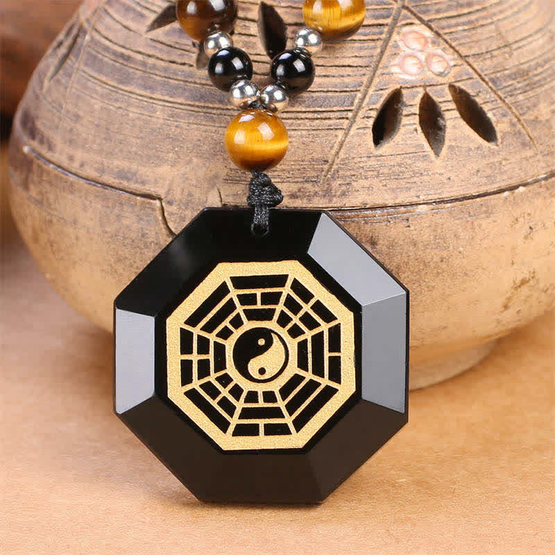 Bagua Yin Yang schwarzer Obsidian Reinigung Perlen Halskette Anhänger - Schwarzer Obsidian (Reinigung ♥ Transformation) - image 1