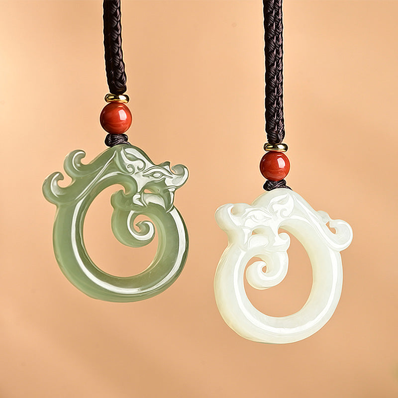 Buddha Stones, Weiß Jade, Cyan-Jade, Drachenschutz-Halskette, Schnur-Anhänger - Cyan Jade & Weiße Jade - image 1