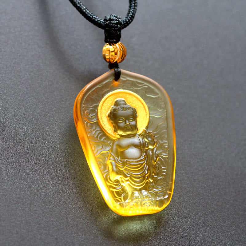 Buddha Stones, tibetischer Buddha-Liuli-Kristall, Serenity-Halsketten-Anhänger - Gelbes Buddha-Licht - image 6