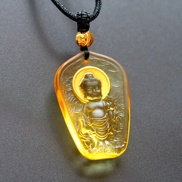 Buddha Stones, tibetischer Buddha-Liuli-Kristall, Serenity-Halsketten-Anhänger - Gelbes Buddha-Licht - image 6