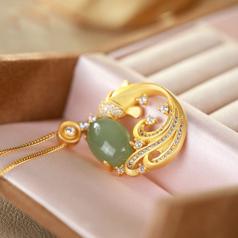 Buddha Stones Cyan Jade Koi Fisch Heilung Ruhe Halskette Anhänger - image 10