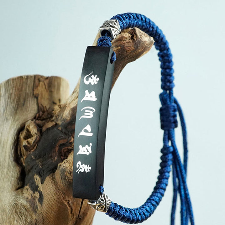 Buddha Steine Buddhismus Sechs Wahre Worte Holz Ebenholz Silber Eingelegten Schutz Armband