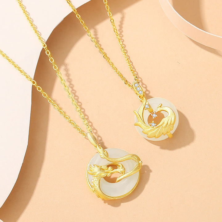 ❗❗❗Ein Blitzverkauf – Buddha Stones 925 Sterling Silber Jahr des Drachen Hetian Jade Goldener Drache Phönix Friedensschnalle Glückskettenanhänger - image 3