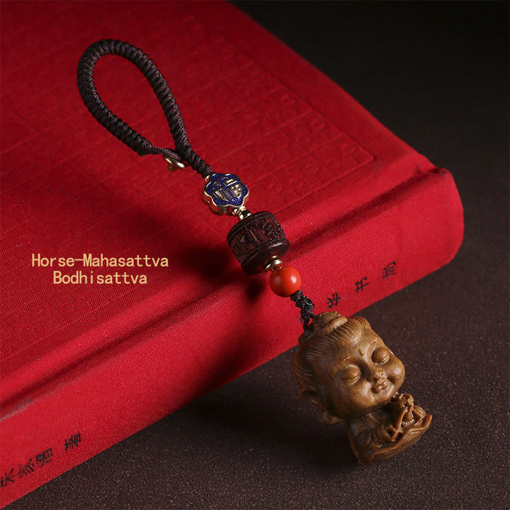 Chinesischer Tierkreiszeichen-Buddha-Schlüsselanhänger aus grünem Sandelholz Om Mani Padme Hum Frieden - Pferde-Mahasattva Bodhisattva - image 14