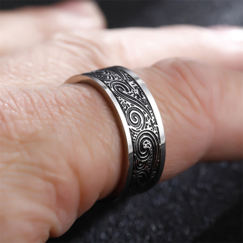 Buddha Stones Vintage Wave Glückverheißende Wolken Gravurmuster Titanstahl Balance Ring - image 3