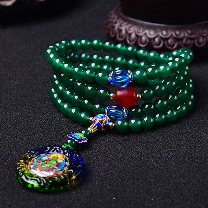 108 Mala-Perlen, natürlicher grüner Achat, Bodhisattva, grüne Tara-Manifestation, Charm-Armband - image 1