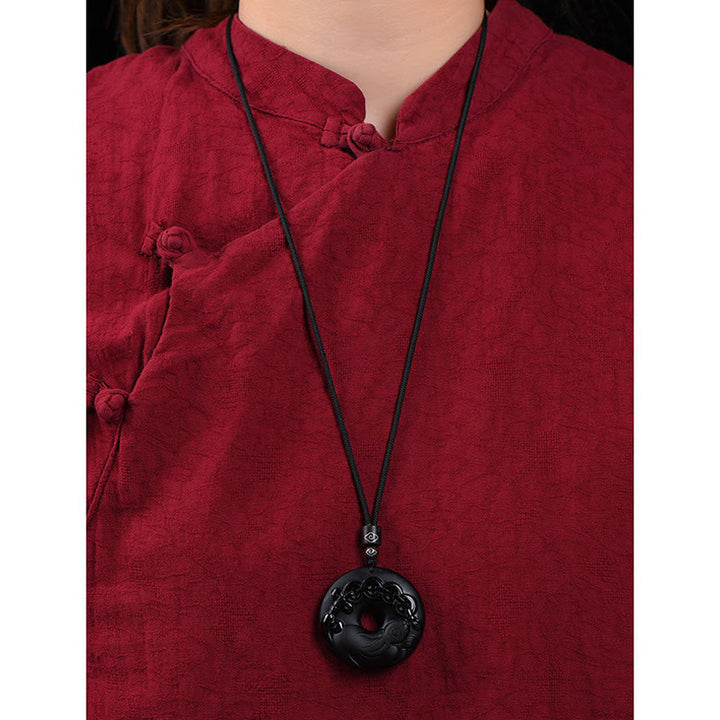 Buddha Stones, chinesisches Sternzeichen, natürlicher schwarzer Obsidian, Friedensschnalle, Stärke-Halsketten-Anhänger - image 12