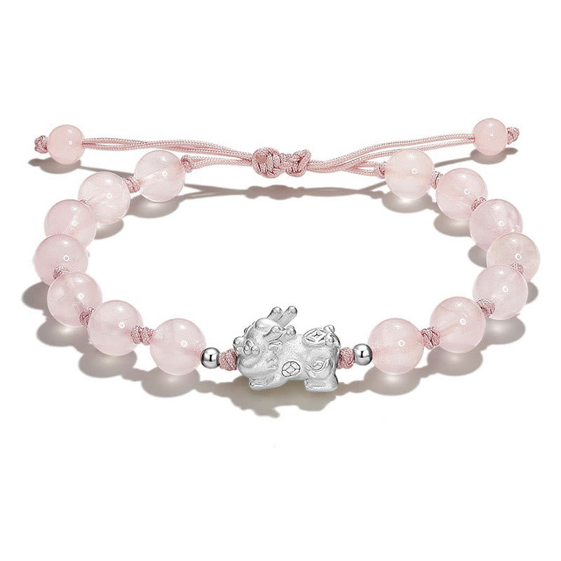 Buddha Stones natürliches schwarzes Obsidian-Katzenauge-Rosa-Kristall-PiXiu-Stärke-Armband - Pinkfarbenes Kristall-PiXiu (Handgelenkumfang 14-15 cm) - image 10