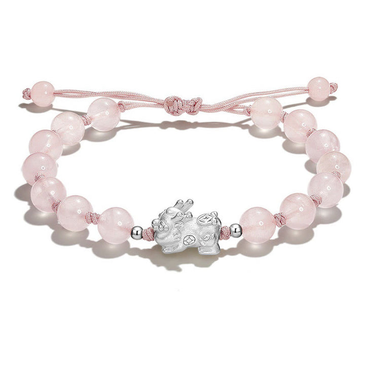 Buddha Stones natürliches schwarzes Obsidian-Katzenauge-Rosa-Kristall-PiXiu-Stärke-Armband - Pinkfarbenes Kristall-PiXiu (Handgelenkumfang 14-15 cm) - image 10