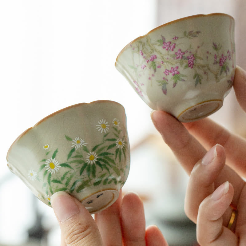 Buddha Stones Pfirsichblüte Gänseblümchen Blume Keramik Teetasse Kung Fu Teetassen - image 1