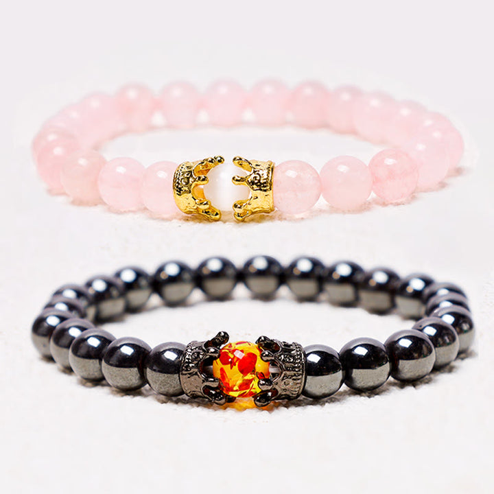 Buddha Stones Naturstein King&amp;Queen Crown Healing Energy Beads Paar Armband