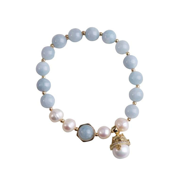 Charm-Armband mit Buddha Stonesn, Aquamarin-Perle, Friedensheilung, Glückskatze