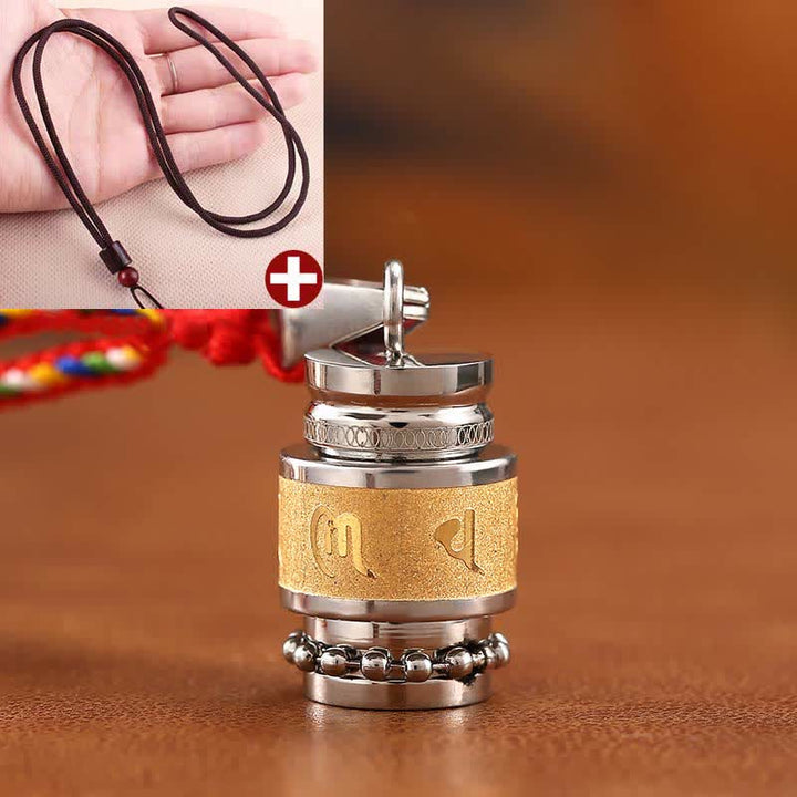 Buddha Stones ​​Tibet Om Mani Padme Hum Shurangama Mantra Titan Stahl Weisheit Amulett Halskette Anhänger - 1,2 cm * 1,8 cm - Gold - Braune Schnur - image 6