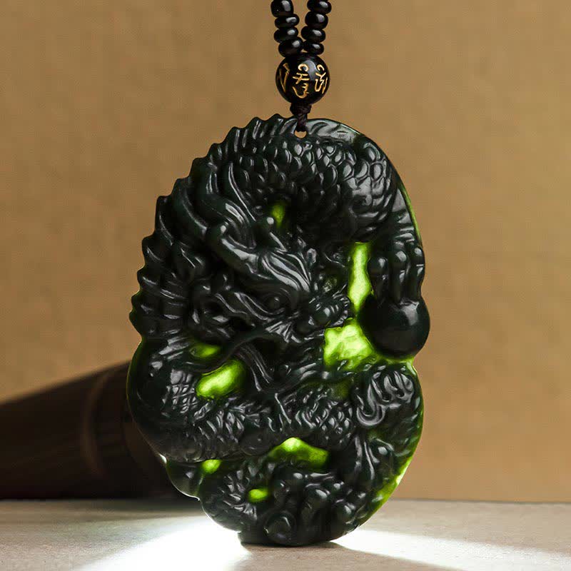 Buddha Stones Hetian Cyan Jade Dragon Success Harmony Halskette Perlenschnur Anhänger - image 9