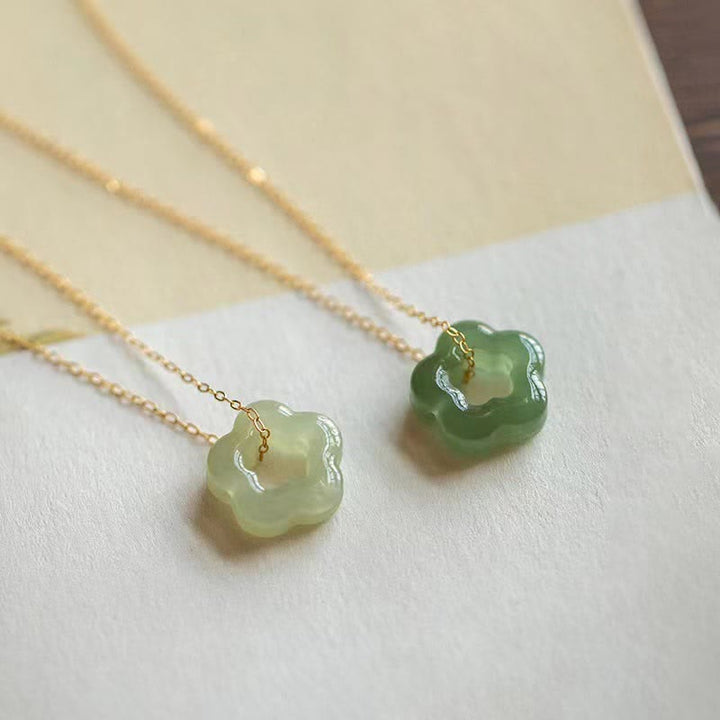 Buddha Stones Zierliche Hetian Jade Cyan Jade Glück Blumen Charm Halskette Anhänger - image 17