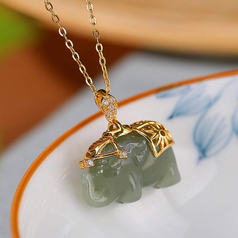Buddha Stones 925 Sterling Silber Jade Elefant Segen Glück Halskette Kettenanhänger - image 5