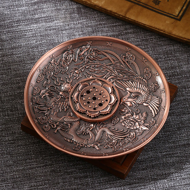 Buddha Stones, Lotus, Drache, Phönix, acht glückverheißende Symbole, Zinklegierung, Räucherstäbchenhalter, heilende Räuchergefäß-Dekoration - Dragon Phoenix Brown (mit Lotus-Räucherstäbchen mit neun Löchern) - image 8