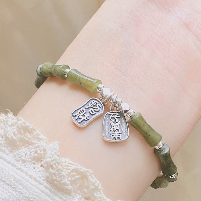 Buddha Stones Armband aus 925er-Sterlingsilber, Bambus-Jade, Glückskatze, Fu-Charakter, Glücksfülle - image 9