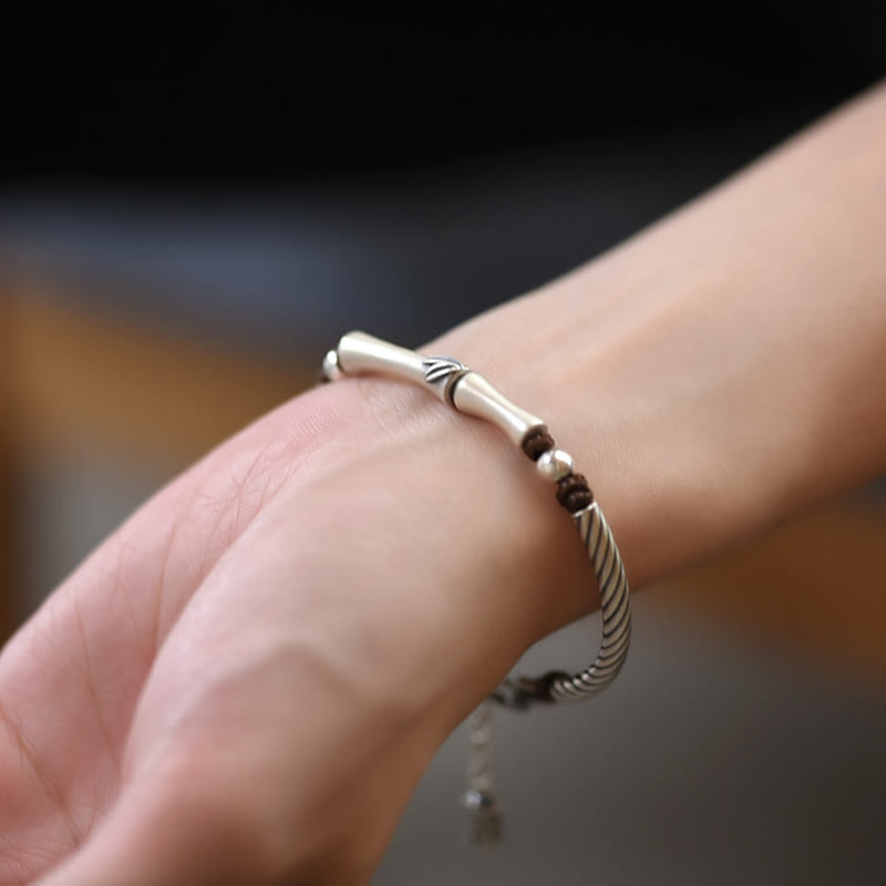 999 Sterling Silber Bambusmuster Zikade Glück Reichtum Armband - image 8