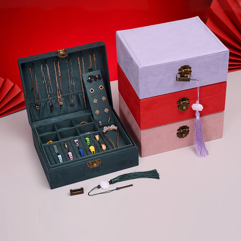 Buddha Stones, schlichtes Design, Schmuckkästchen, Organizer, zweilagige Schmuck-Aufbewahrungsbox, Flanell-Box mit Schloss - image 9