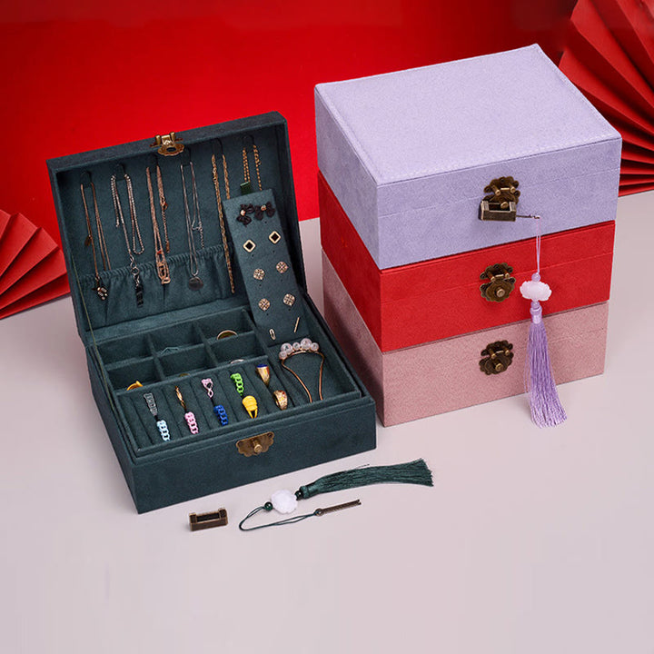 Buddha Stones, schlichtes Design, Schmuckkästchen, Organizer, zweilagige Schmuck-Aufbewahrungsbox, Flanell-Box mit Schloss - image 9