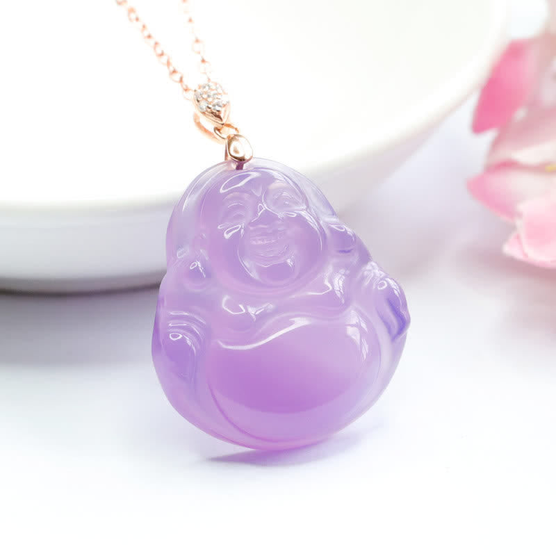 Buddha Stones Lachender Buddha Lila Jade Glück Halskette Anhänger