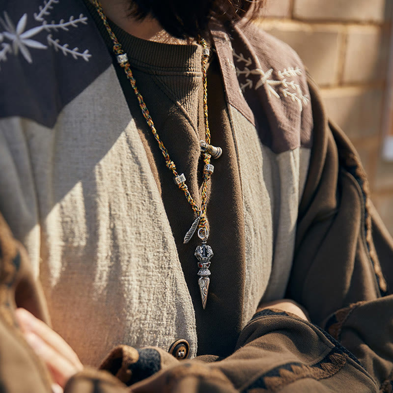 Tibetische handgemachte 925 Sterling Silber Dorje Vajra Om Mani Padme Hum Feder Stärke Halskette Anhänger - image 3
