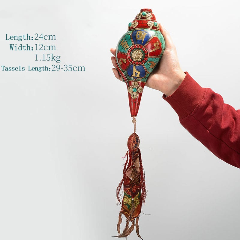 Tibetische handgemachte Shankha Om Mani Padme Hum Buddha Avalokitesvara Türkis Muschel Muschel positive Dekoration - Om Mani Padme Hum 24*12cm - image 17