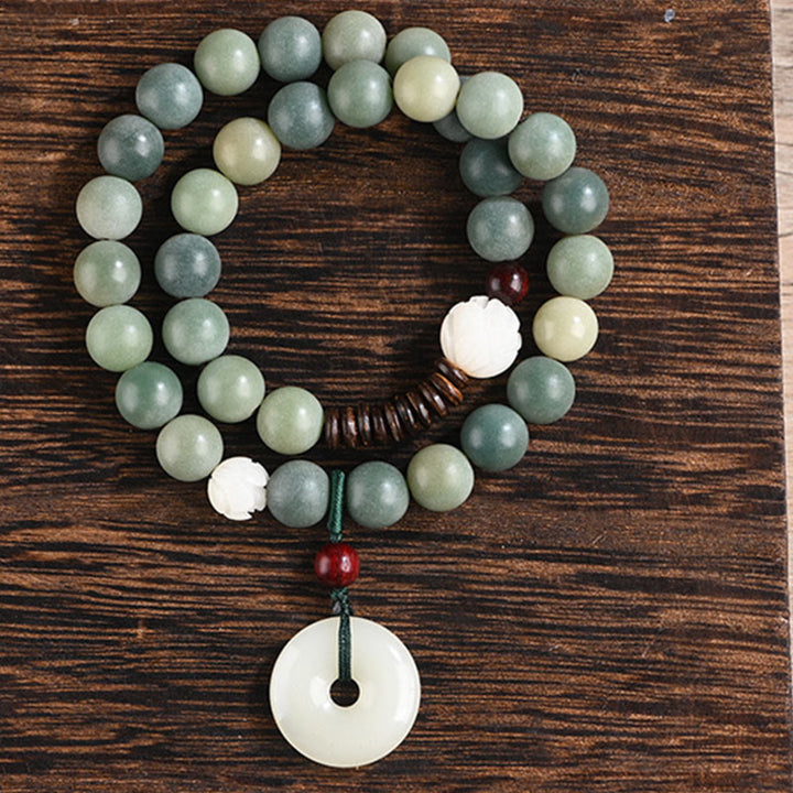 Buddha Stones Cyan Bodhi Seed Lotus Jade Peace Buckle Wisdom Double Wrap Armband - image 13