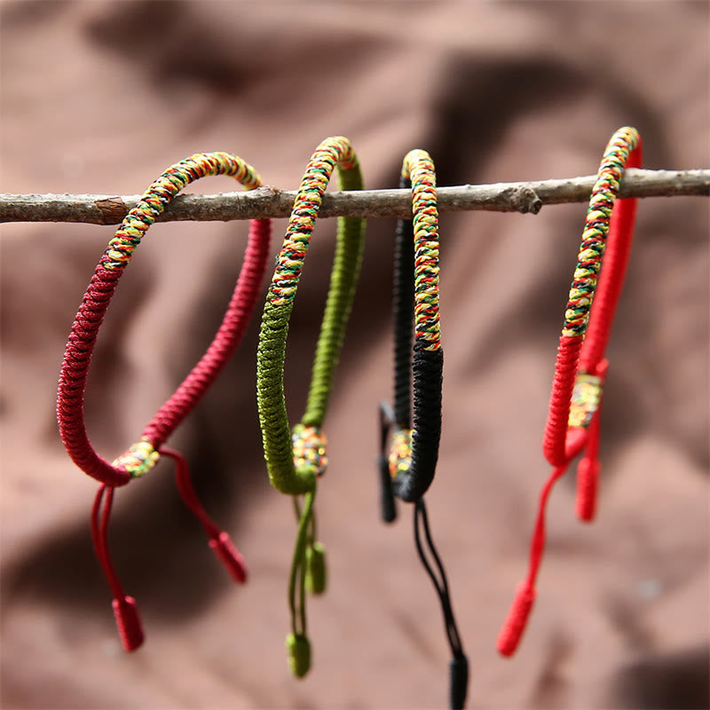 Buddha Stones Tibetisches handgefertigtes mehrfarbiges geflochtenes Armband mit King-Kong-Knoten und Glücksstärke