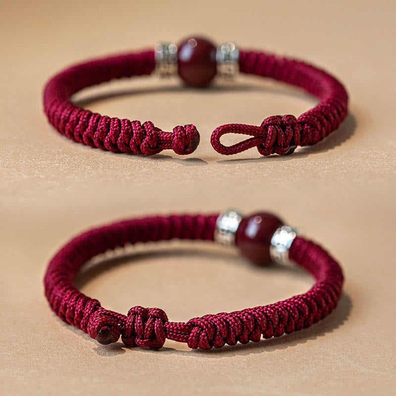 Buddha Stones 925 Sterling Silber Natürliche Zinnoberperle Ruhiges handgefertigtes geflochtenes Schnurarmband - image 2