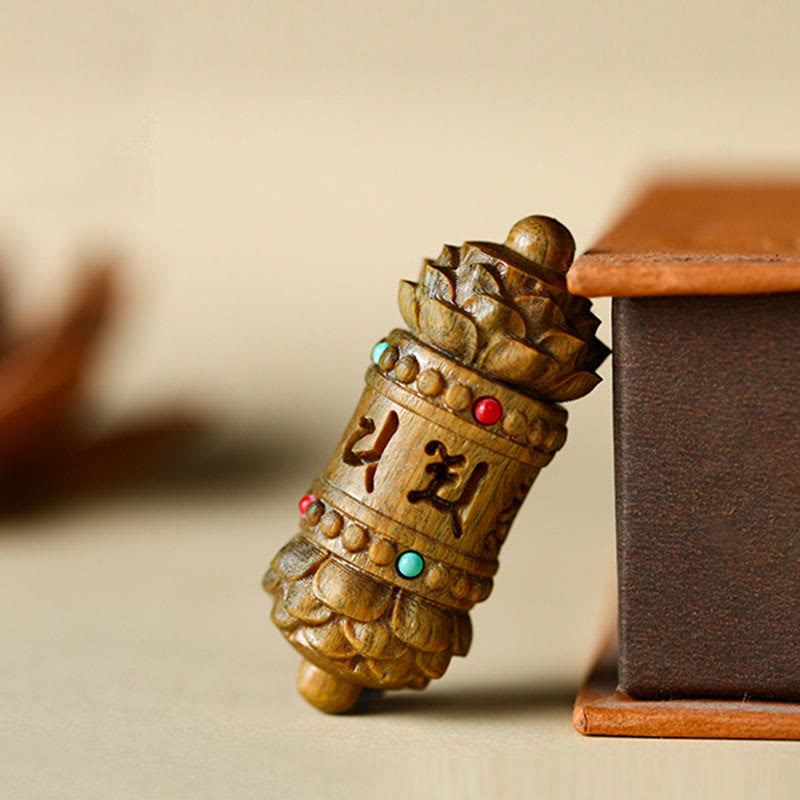 Buddha Stones Tibet Grünes Sandelholz Palisander Om Mani Padme Hum Lotus Positive beruhigende Halskette Anhänger - image 1