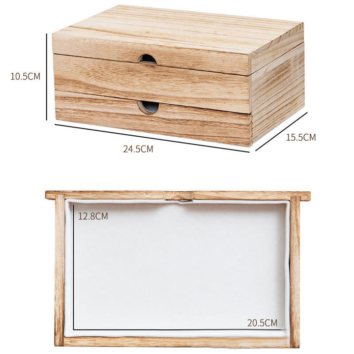 Buddha Stones Retro Beige Holz-Schmuckkästchen, zweilagige Schmuck-Aufbewahrungsbox mit Spiegel - image 14