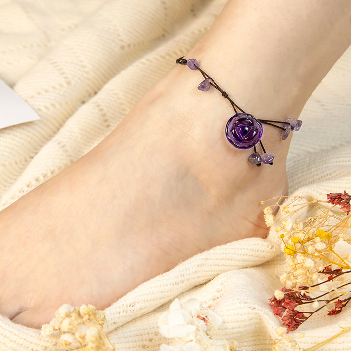 Fußkettchen mit Buddha Stonesn, Amethyst, rosa Kristall, grüner Aventurin, Rose, innerer Frieden, Heilung - image 3
