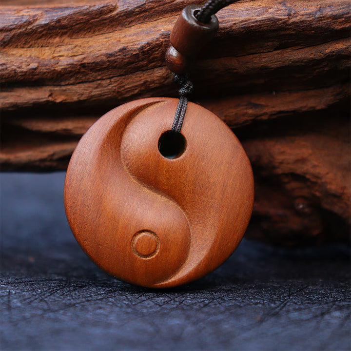 Halskette mit Anhänger aus Jujube-Holz mit Buddha-Steinen und Blitzeinschlag, Yin und Yang, Glücksbringer