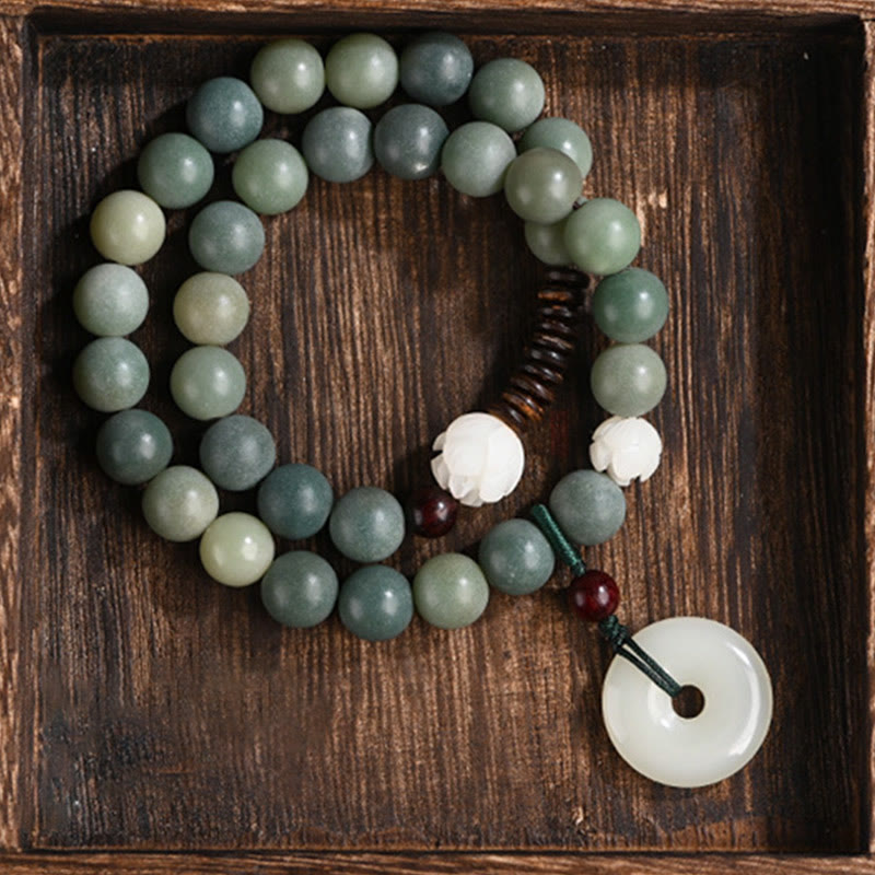 Buddha Stones Cyan Bodhi Seed Lotus Jade Peace Buckle Wisdom Double Wrap Armband - image 8